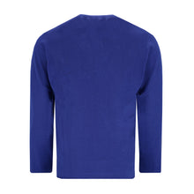 Carica l'immagine nel visualizzatore di Gallery, Kobaltblauer Herrenpullover mit V-Ausschnitt, feiner Fischgrat-Struktur und schmalen Rippbündchen, aus hochwertiger Merinowolle gefertigt.