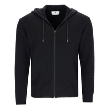Lade das Bild in den Galerie-Viewer, Knitted Full-Zip Hoodie VOLFANGO aus extrafeiner Merinowolle, mit Kapuze, Tunnelzug und durchgehendem Reißverschluss, Handmade in Italy, Farbe Schwarz