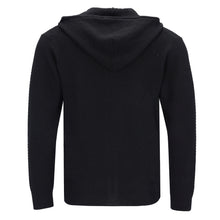 Lade das Bild in den Galerie-Viewer, Knitted Full-Zip Hoodie VOLFANGO aus extrafeiner Merinowolle, mit Kapuze, Tunnelzug und durchgehendem Reißverschluss, Handmade in Italy, Farbe Schwarz