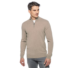 Lade das Bild in den Galerie-Viewer, Quarter Zip Pure Cashmere Pullover LEONELLO Artikelnummer: T1071-205 Farbe: Beige Vorderseite