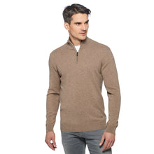 Lade das Bild in den Galerie-Viewer, Quarter Zip Pure Cashmere Pullover LEONELLO Artikelnummer: T1071-227 Farbe: Greige Vorderseite