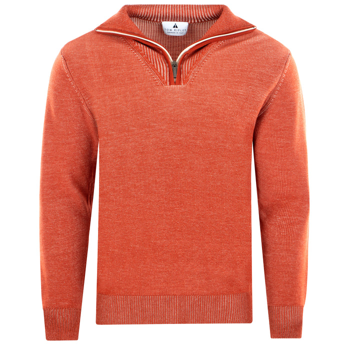 Quarter-Zip Troyer Pullover Two-Tone Rib CARLO Artikelnummer: T1171-322 Farbe: Terracotta Vorderseite