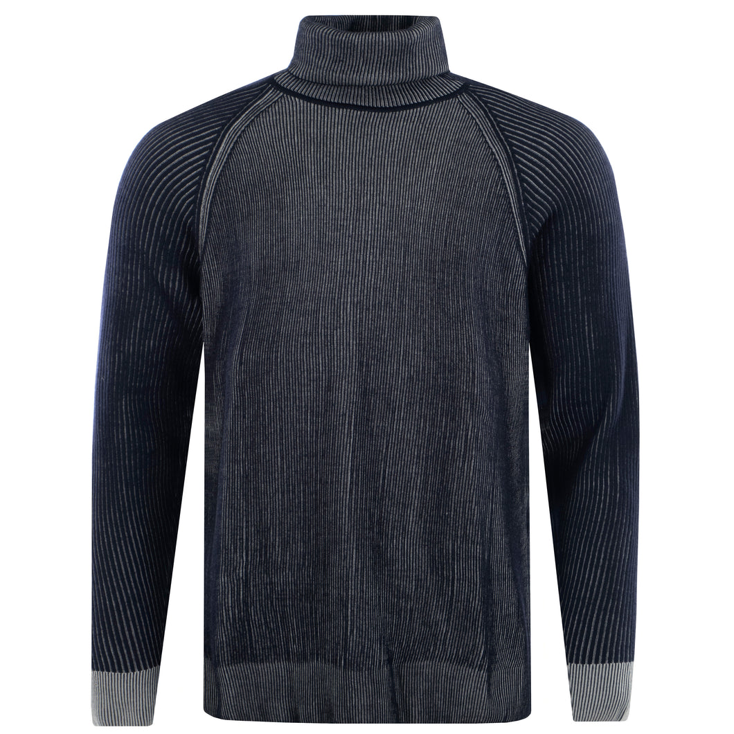 Roll-neck Pullover 2-Tone Rib ALAIN Artikelnummer: T1172-672 Farbe Marineblau Vorderseite