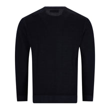 Lade das Bild in den Galerie-Viewer, Schwarzer Herren-Feinstrickpullover aus 100 % Merinowolle mit Rundhalsausschnitt und elastischen Rippbündchen im Vintage-Look.
