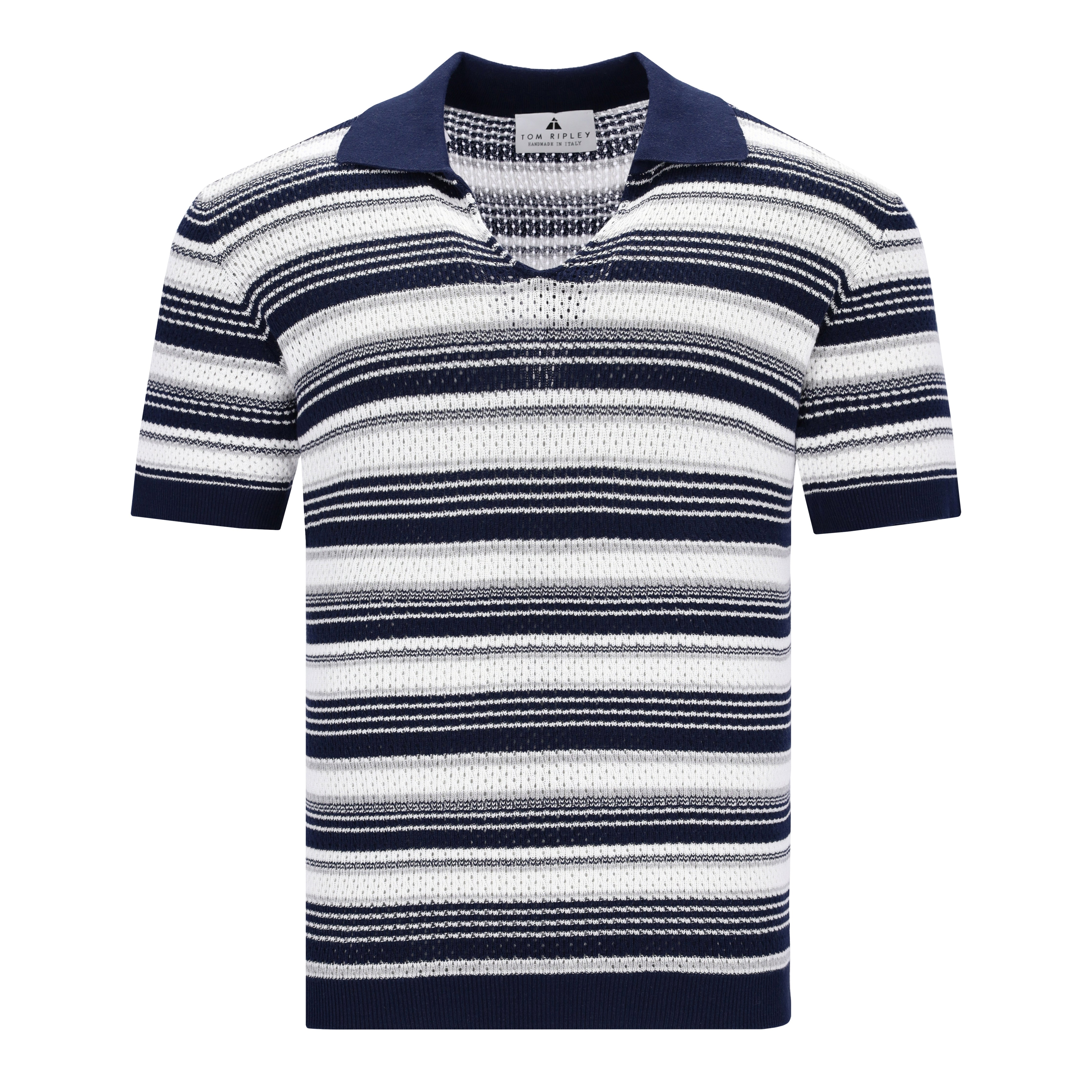 Knitted Vintage-Stripe Ajour Poloshirt CIRO