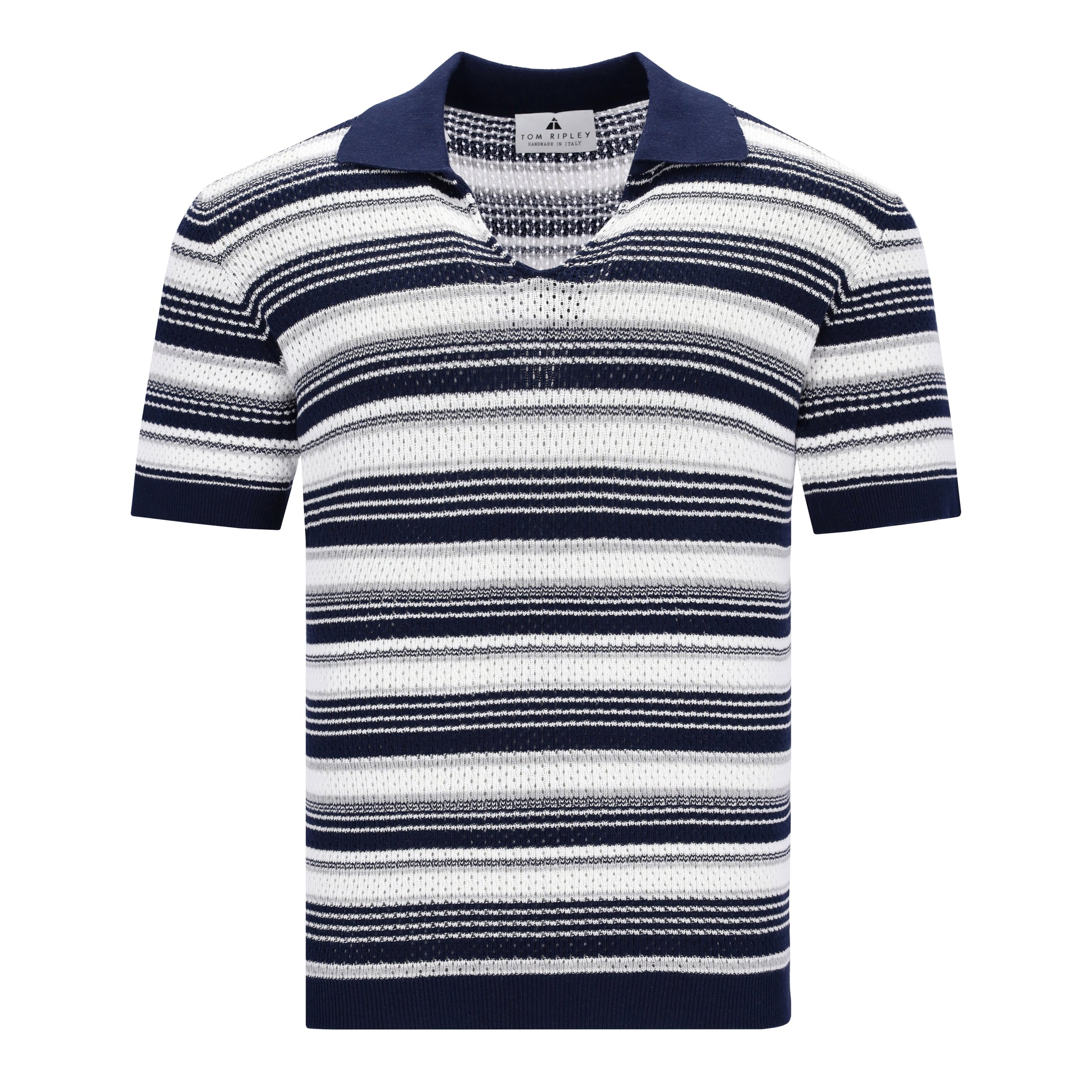 Knitted Vintage-Stripe Ajour Poloshirt CIRO
