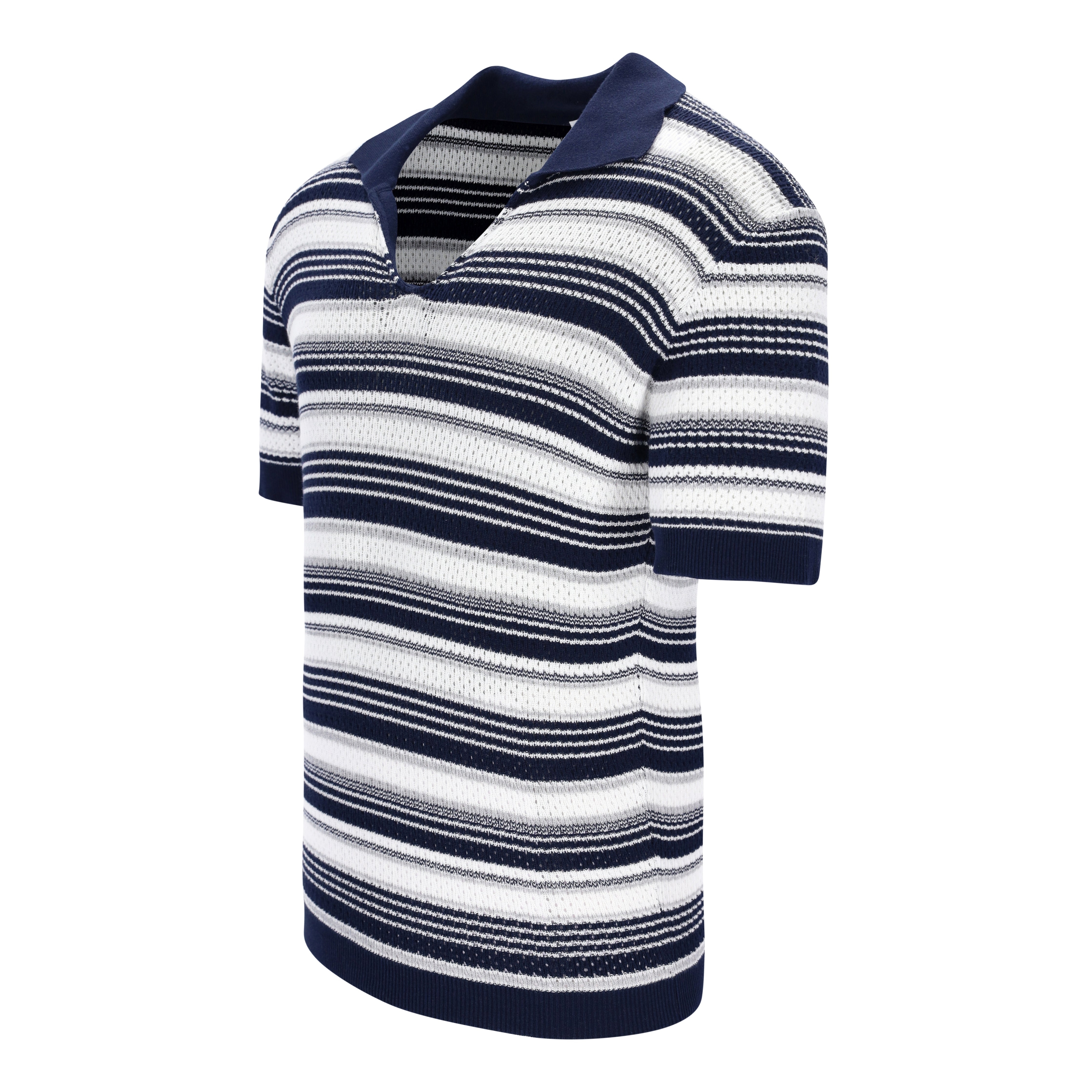 Knitted Vintage-Stripe Ajour Poloshirt CIRO