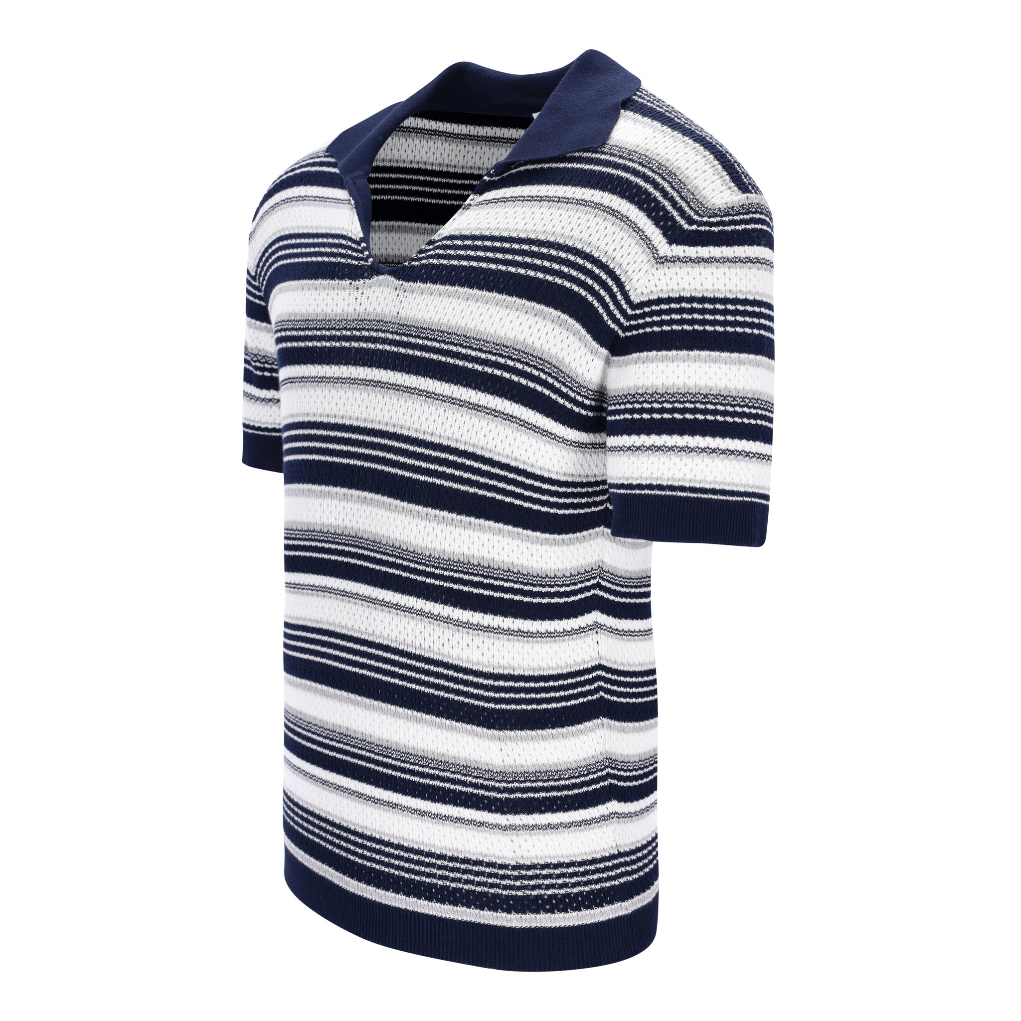 Knitted Vintage-Stripe Ajour Poloshirt CIRO