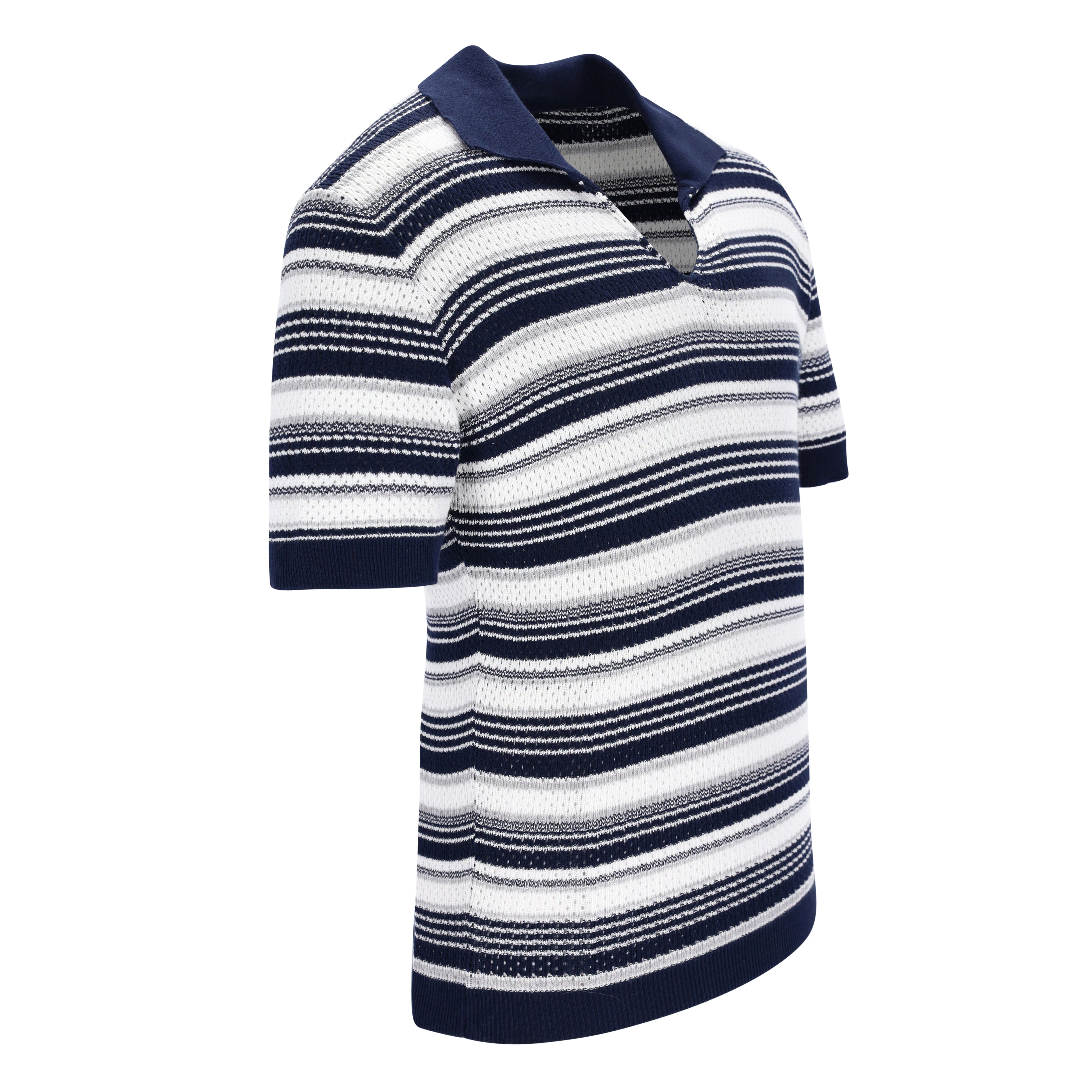 Knitted Vintage-Stripe Ajour Poloshirt CIRO