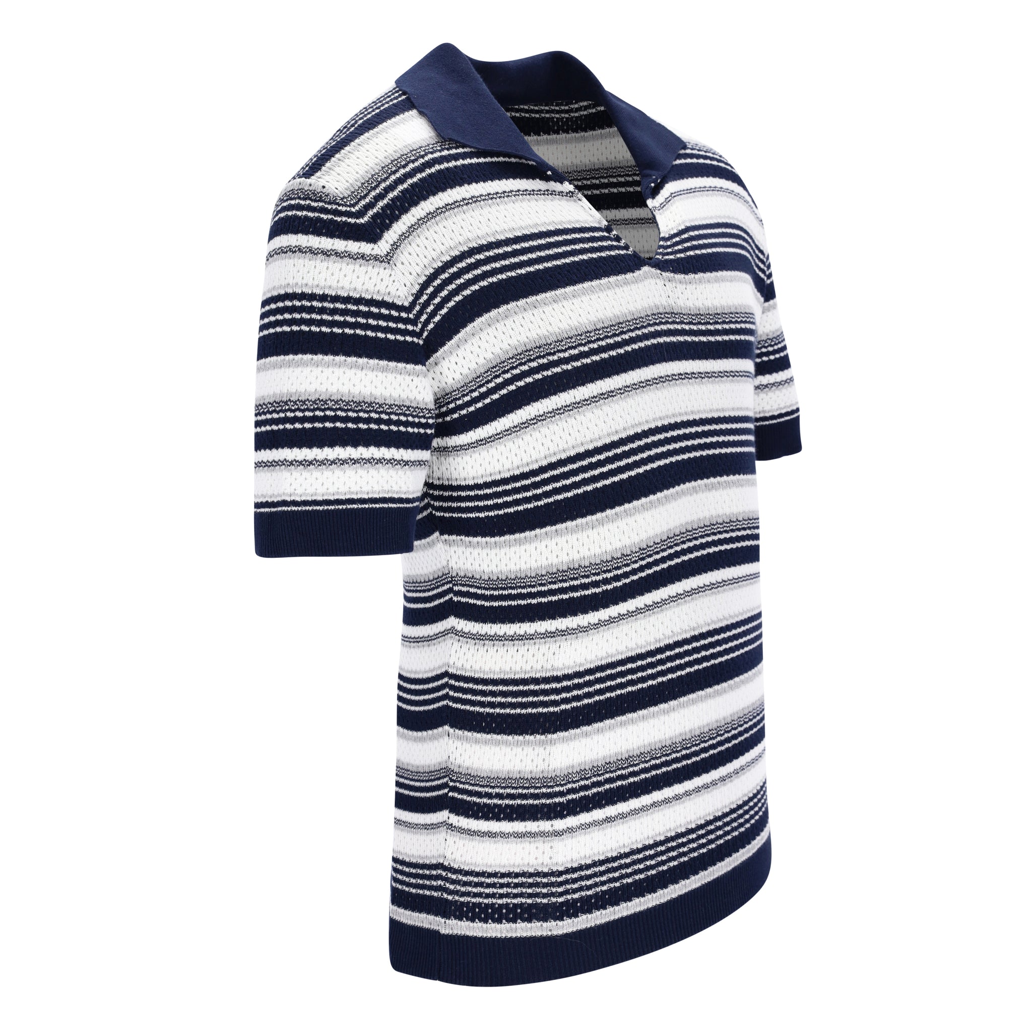Knitted Vintage-Stripe Ajour Poloshirt CIRO
