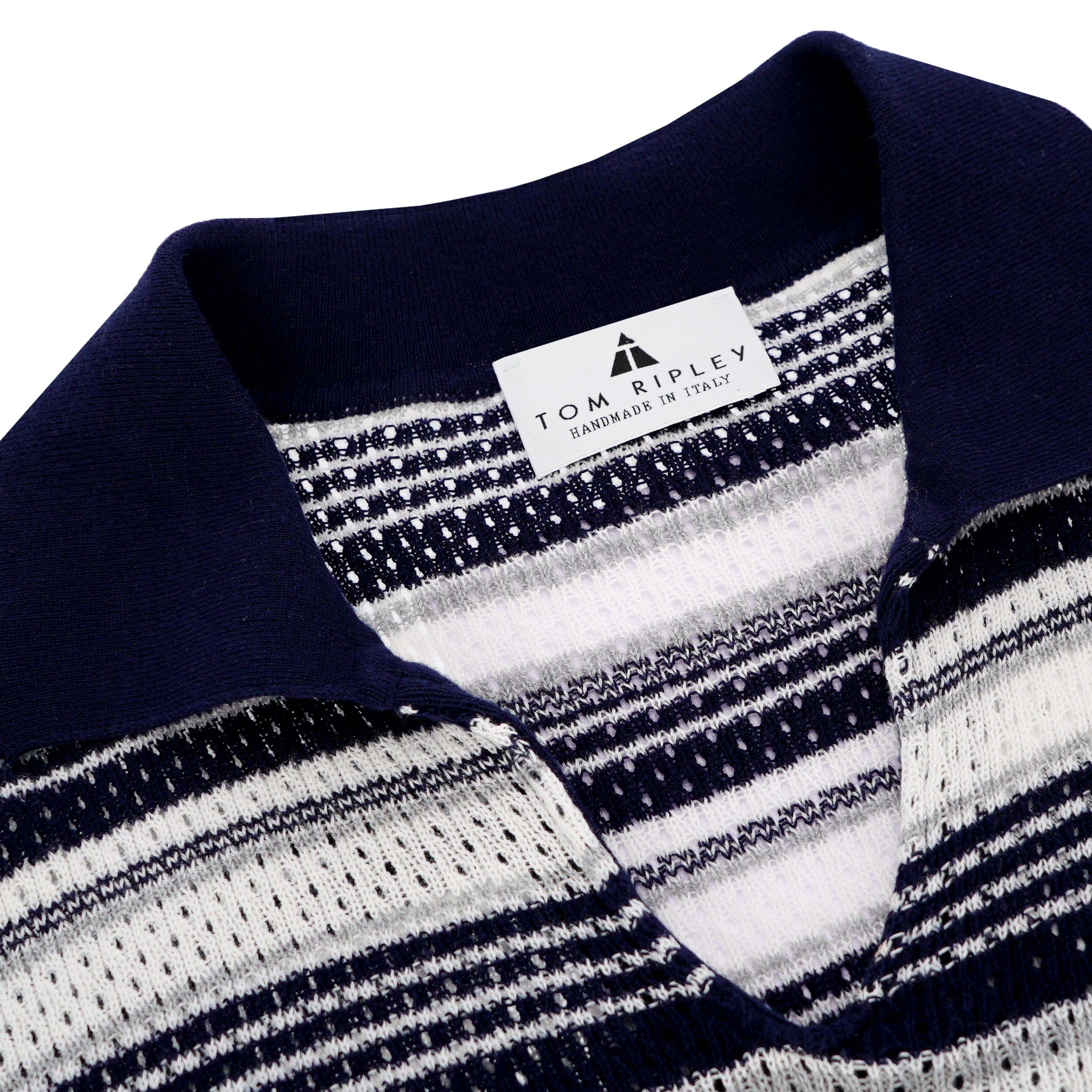 Knitted Vintage-Stripe Ajour Poloshirt CIRO