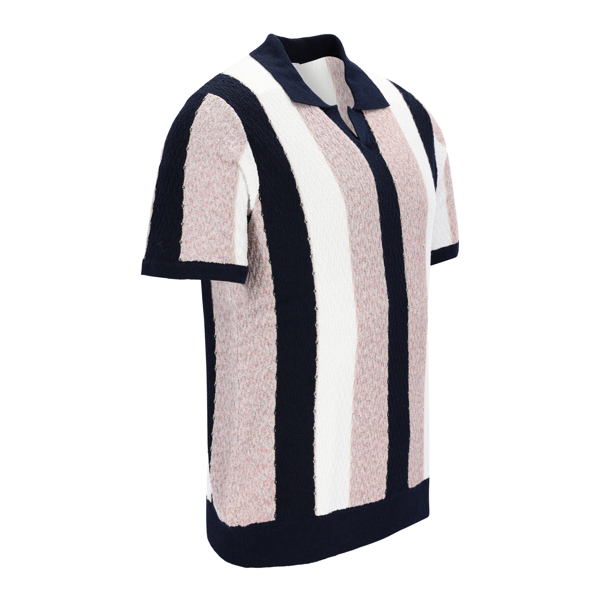 Knitted Vertical Stripe Bouclé Poloshirt PERNELL