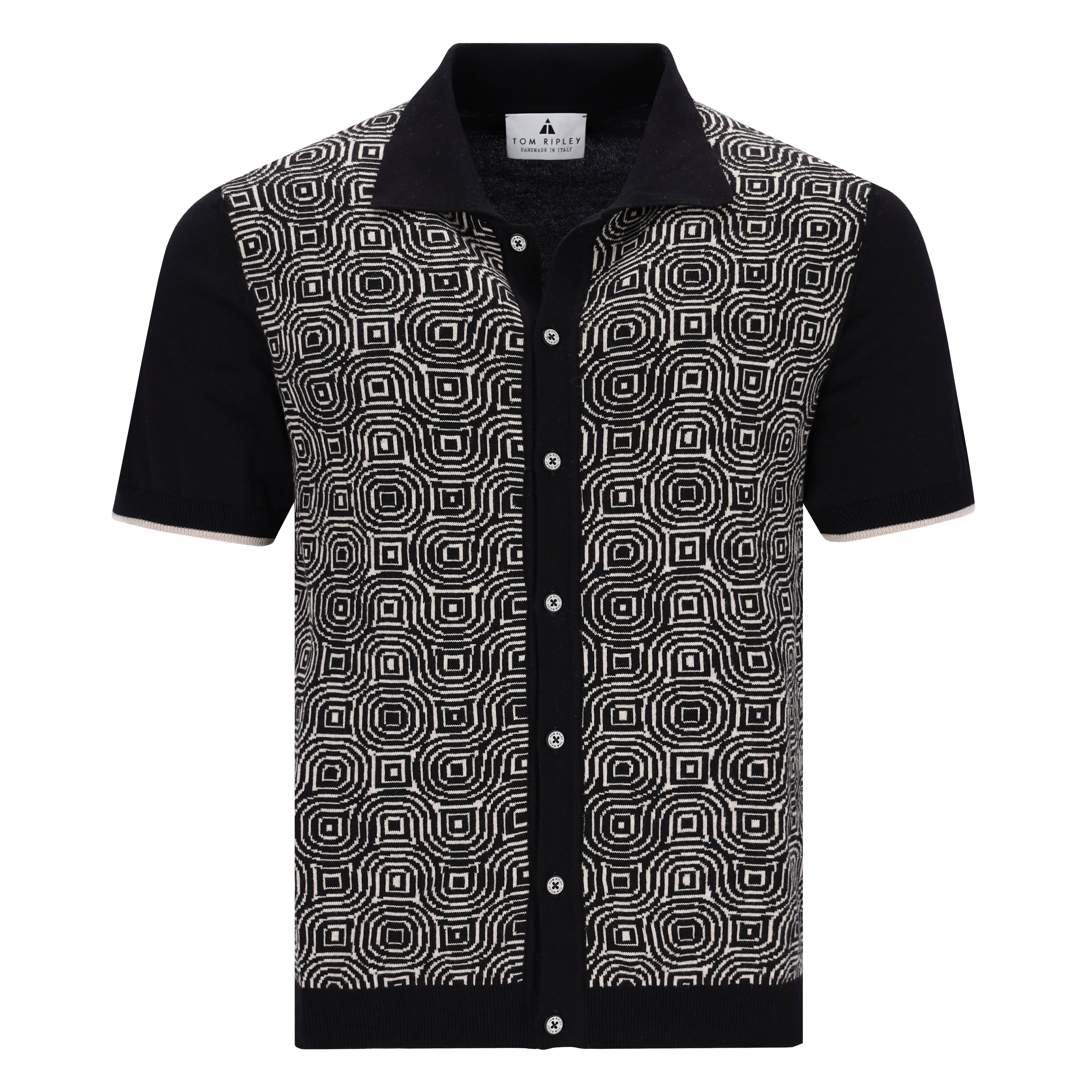 Knitted Button Through Op-Art Jacquard Poloshirt MATTEO