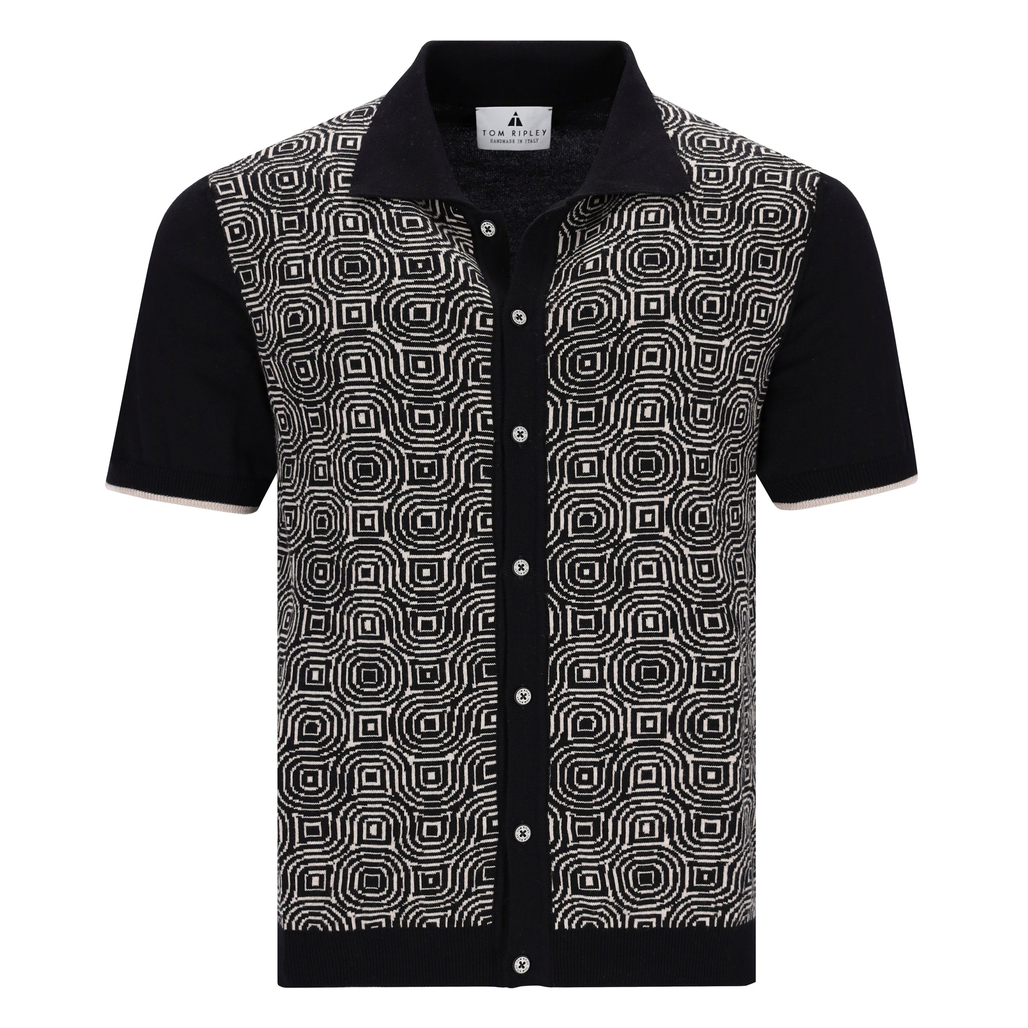 Knitted Button Through Op-Art Jacquard Poloshirt MATTEO