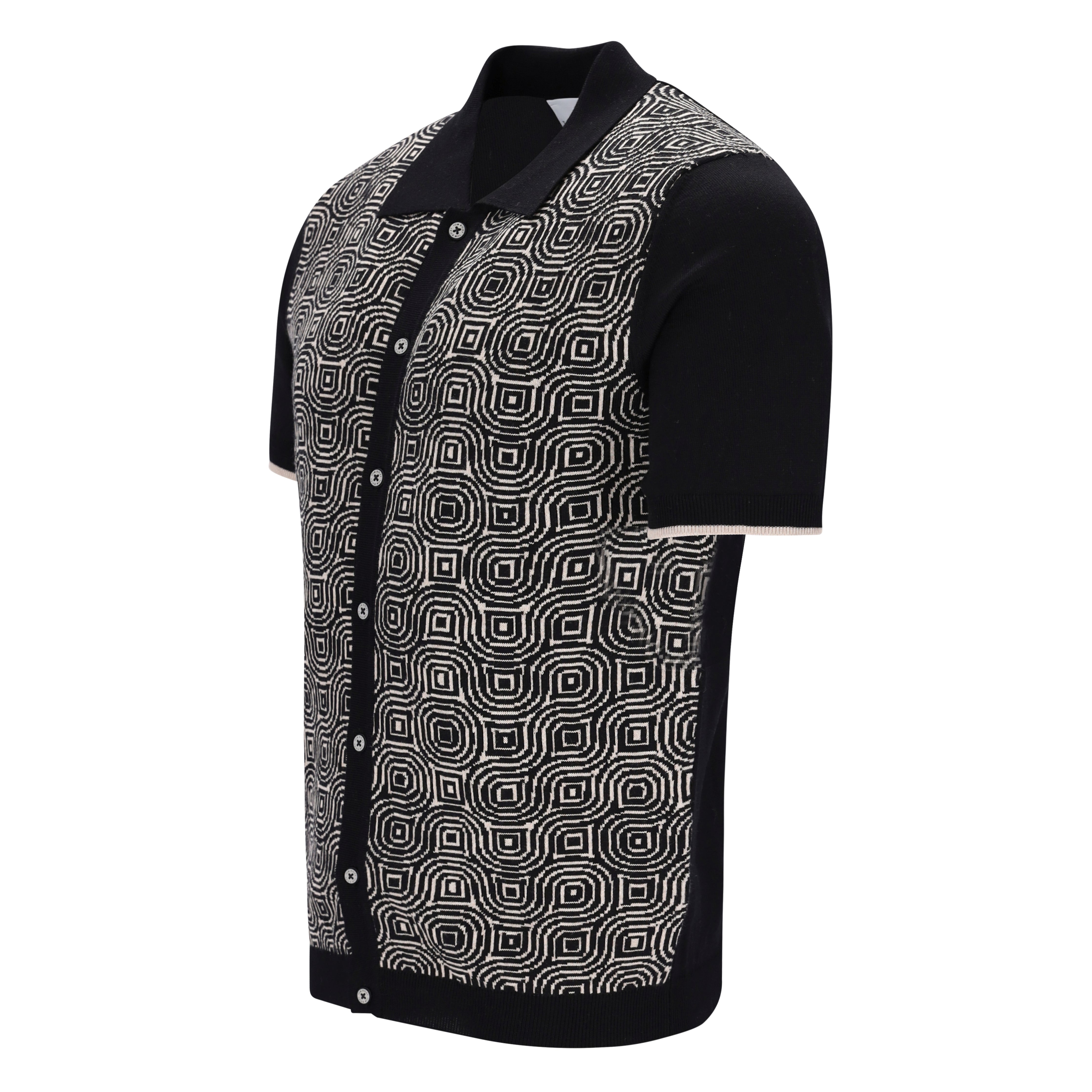 Knitted Button Through Op-Art Jacquard Poloshirt MATTEO