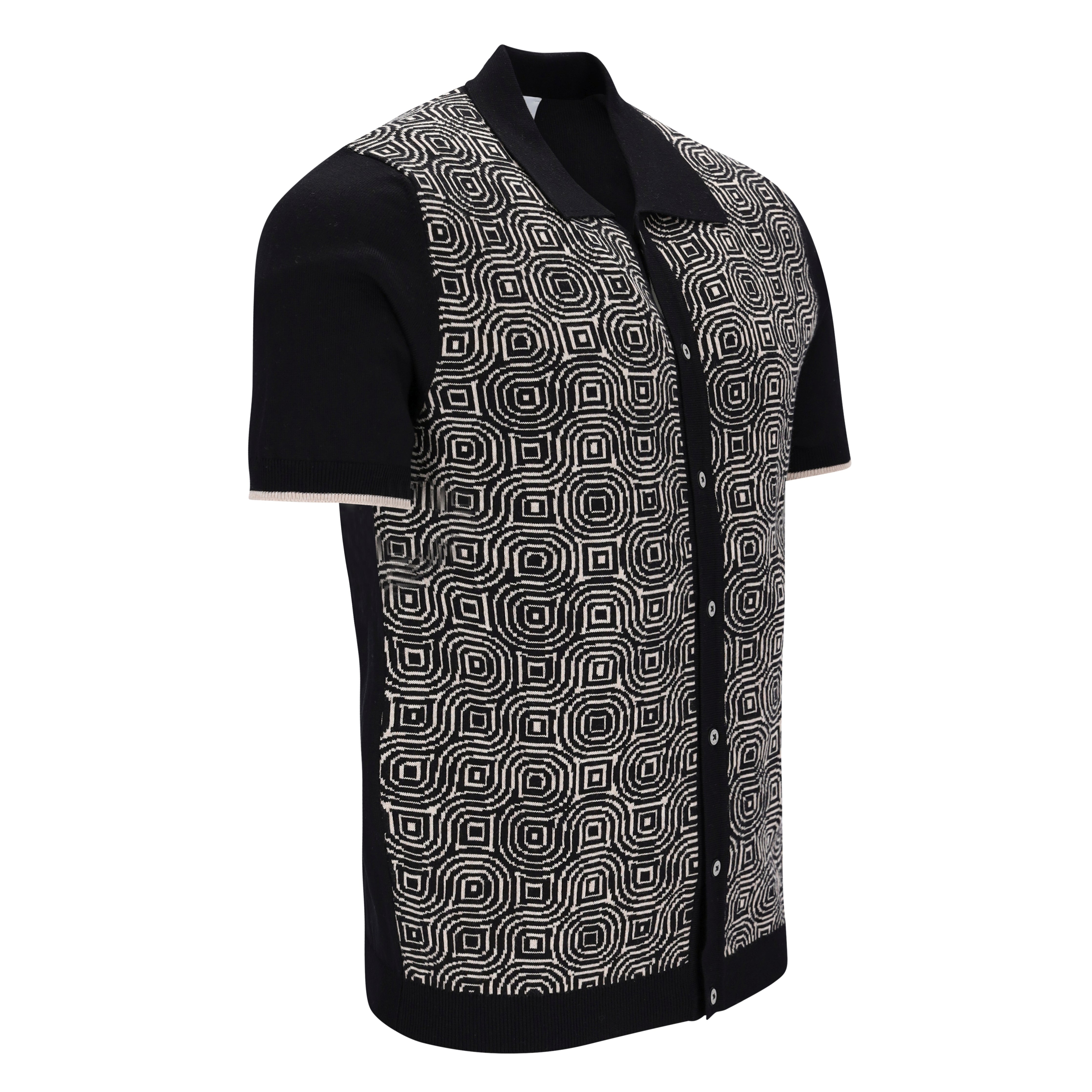 Knitted Button Through Op-Art Jacquard Poloshirt MATTEO