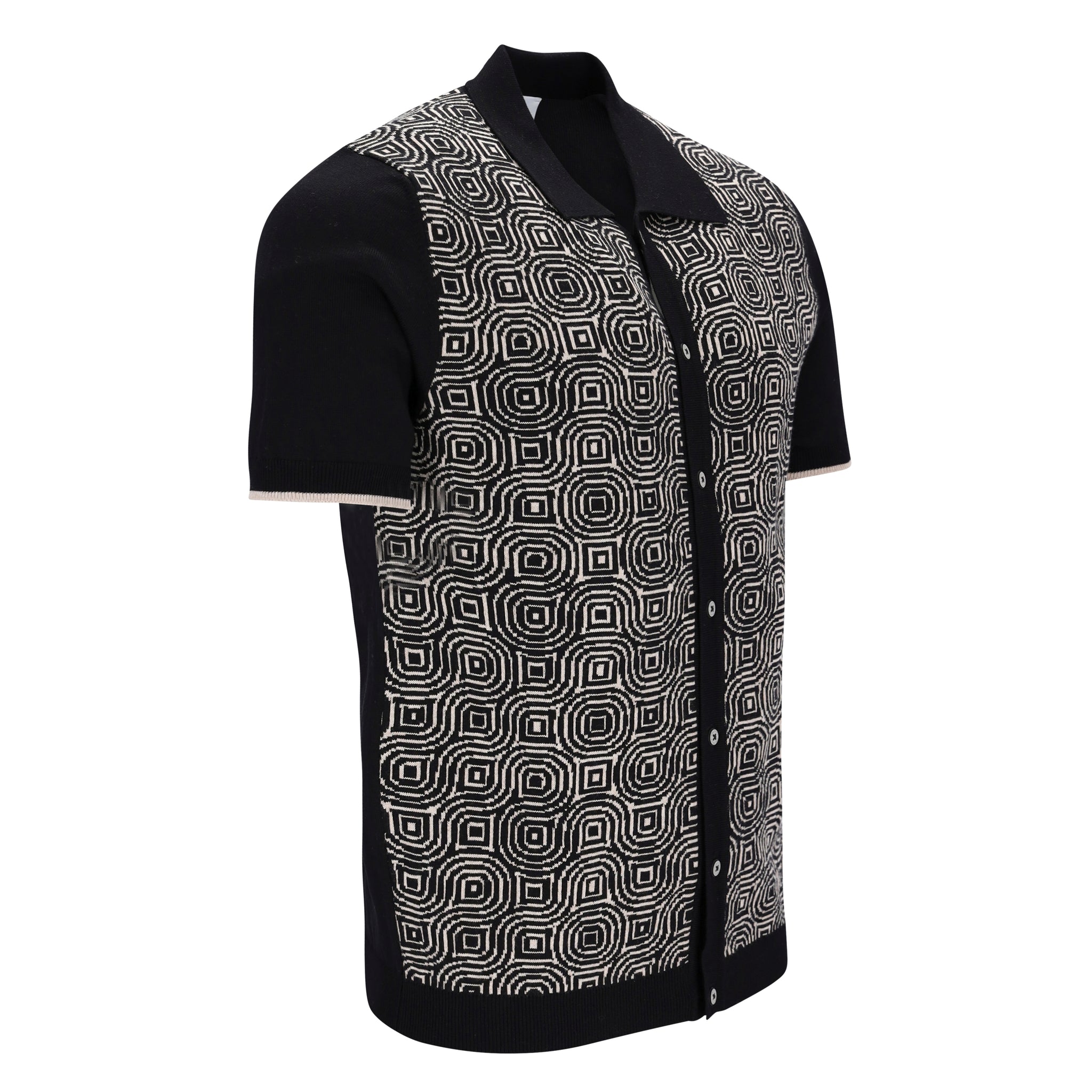 Knitted Button Through Op-Art Jacquard Poloshirt MATTEO