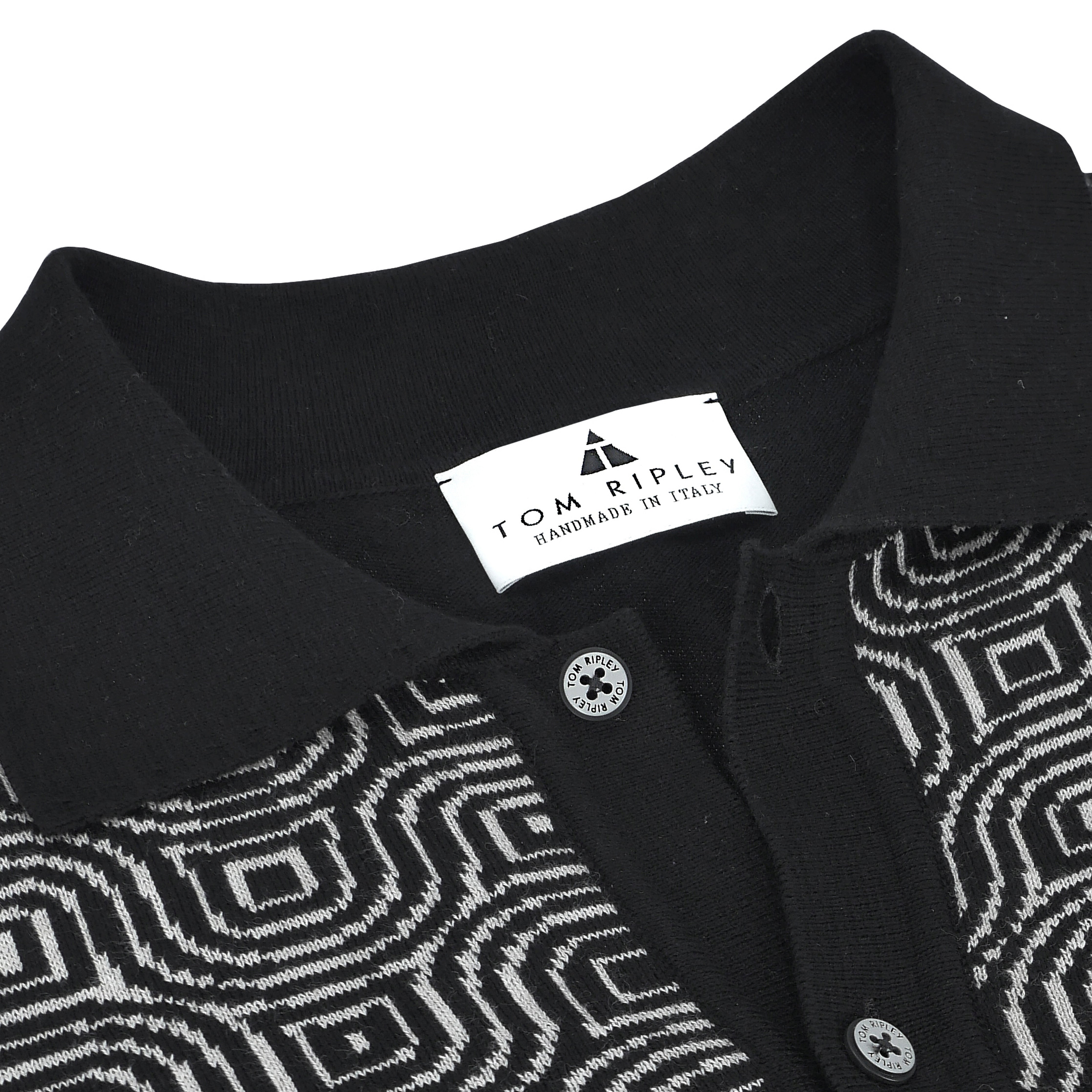 Knitted Button Through Op-Art Jacquard Poloshirt MATTEO