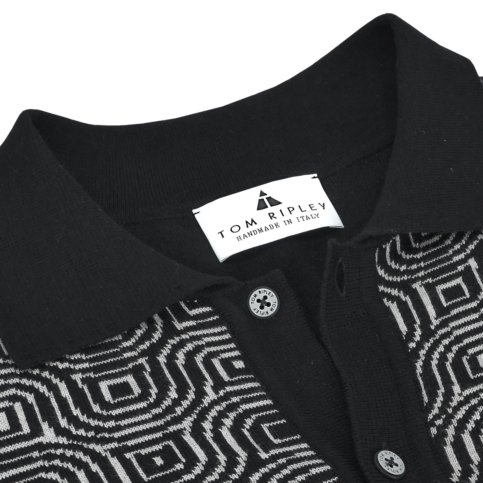 Knitted Button Through Op-Art Jacquard Poloshirt MATTEO