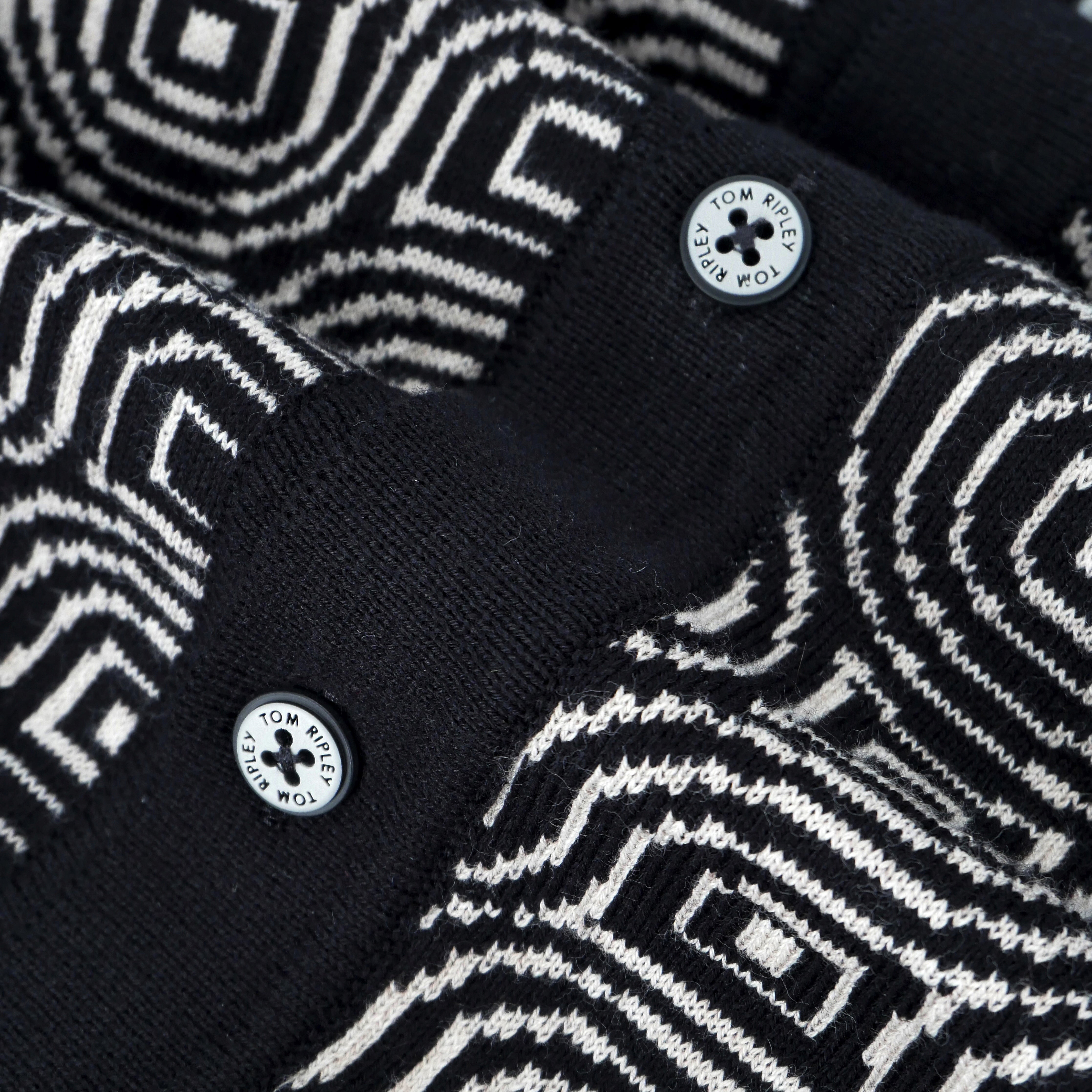 Knitted Button Through Op-Art Jacquard Poloshirt MATTEO