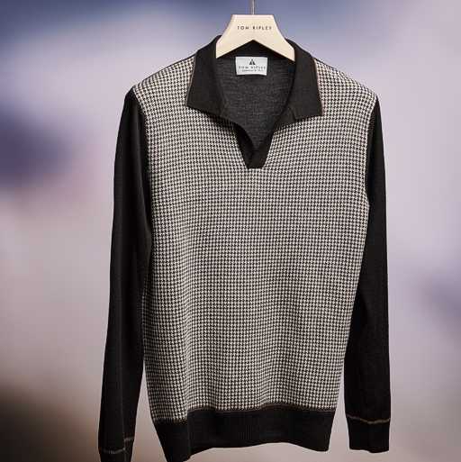 TOM RIPLEY Polopullover mit Hahnentrittmuster