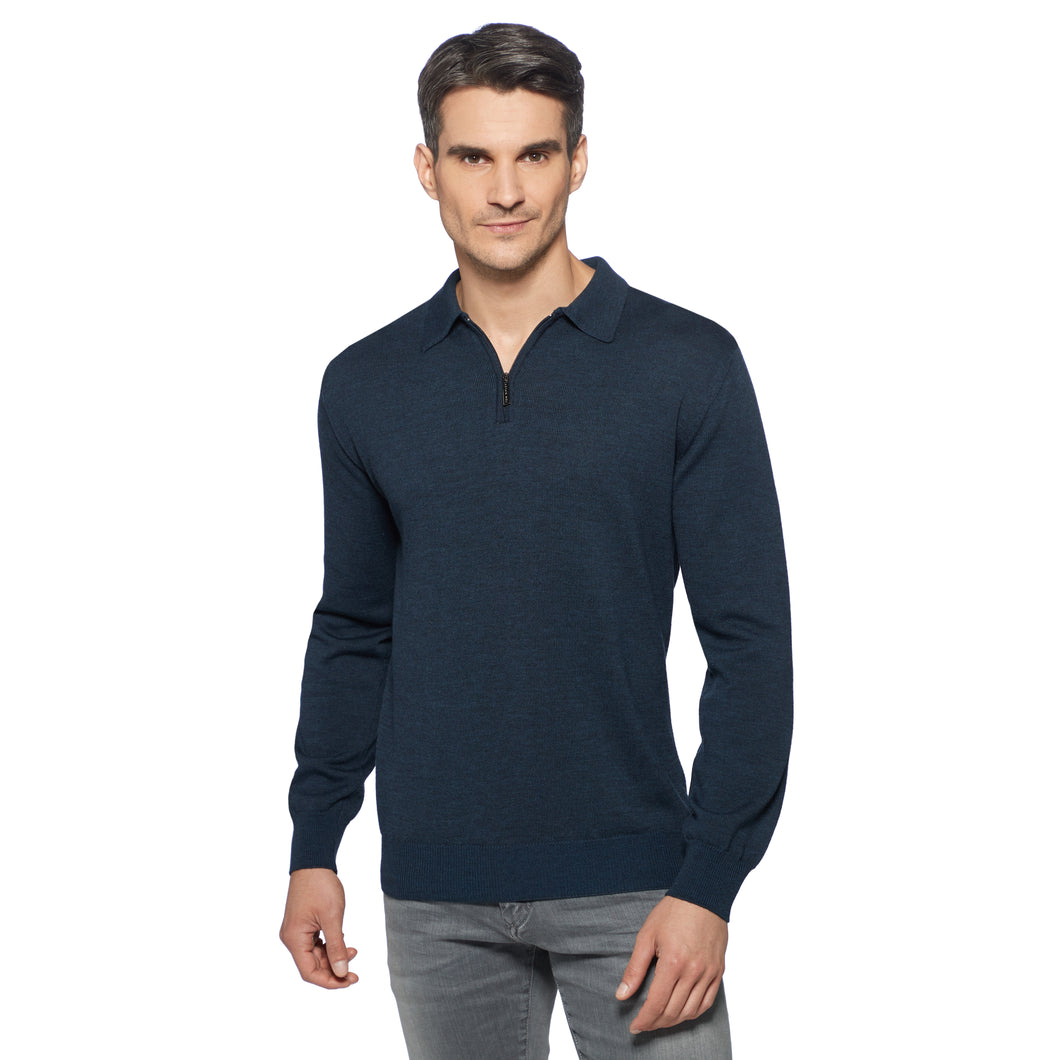 Quarter-Zip Polopullover SERGIO Artikelnummer: T1041-672 Farbe: Marineblau Vorderseite