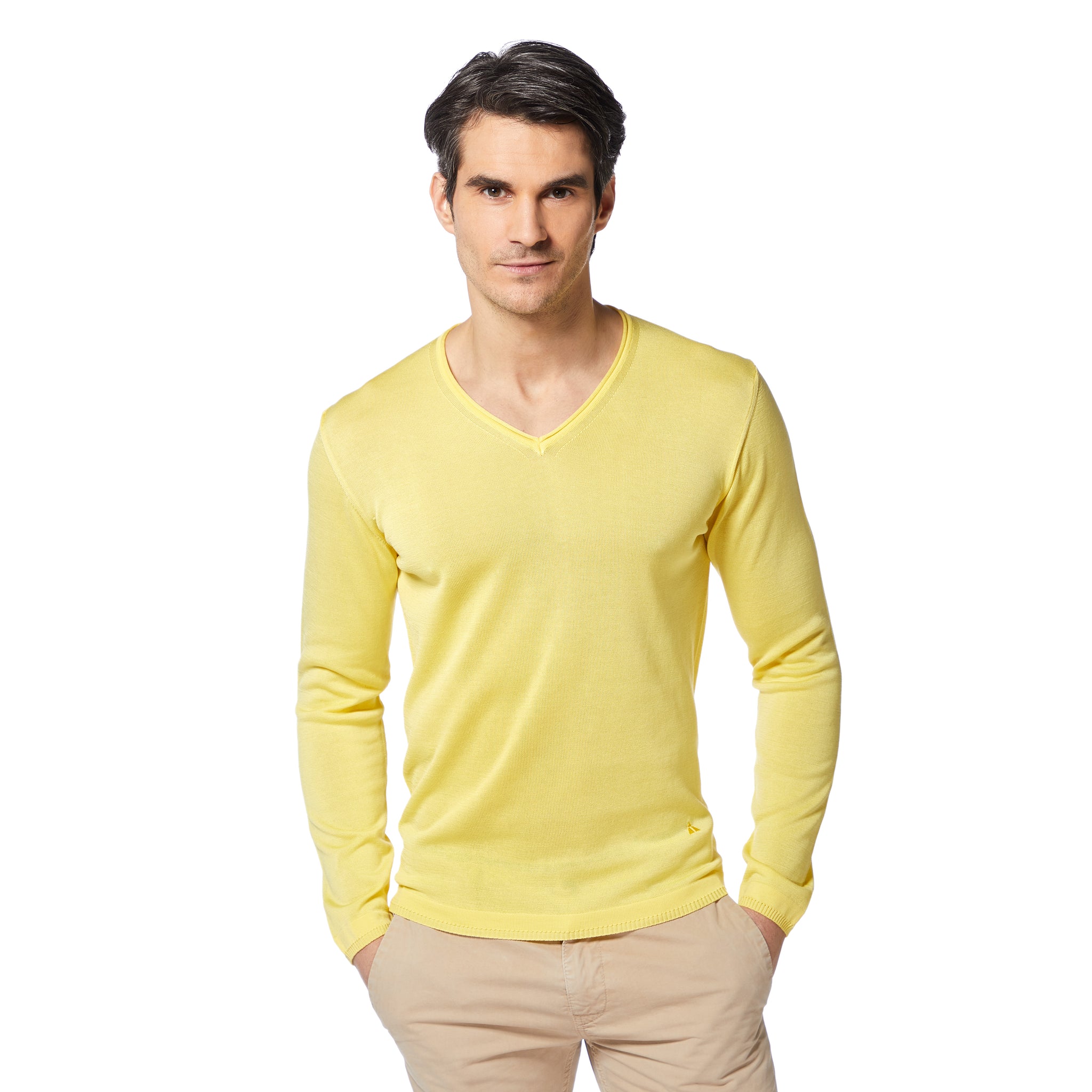 Essential V neck sweater with rolled hem STEVE