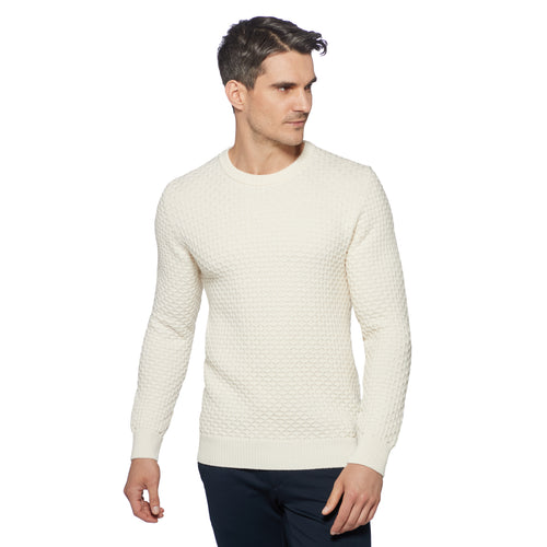 Crew-neck Diamond Grid Pullover PIERO T1074-218 Farbe: Ecru Vorderseite